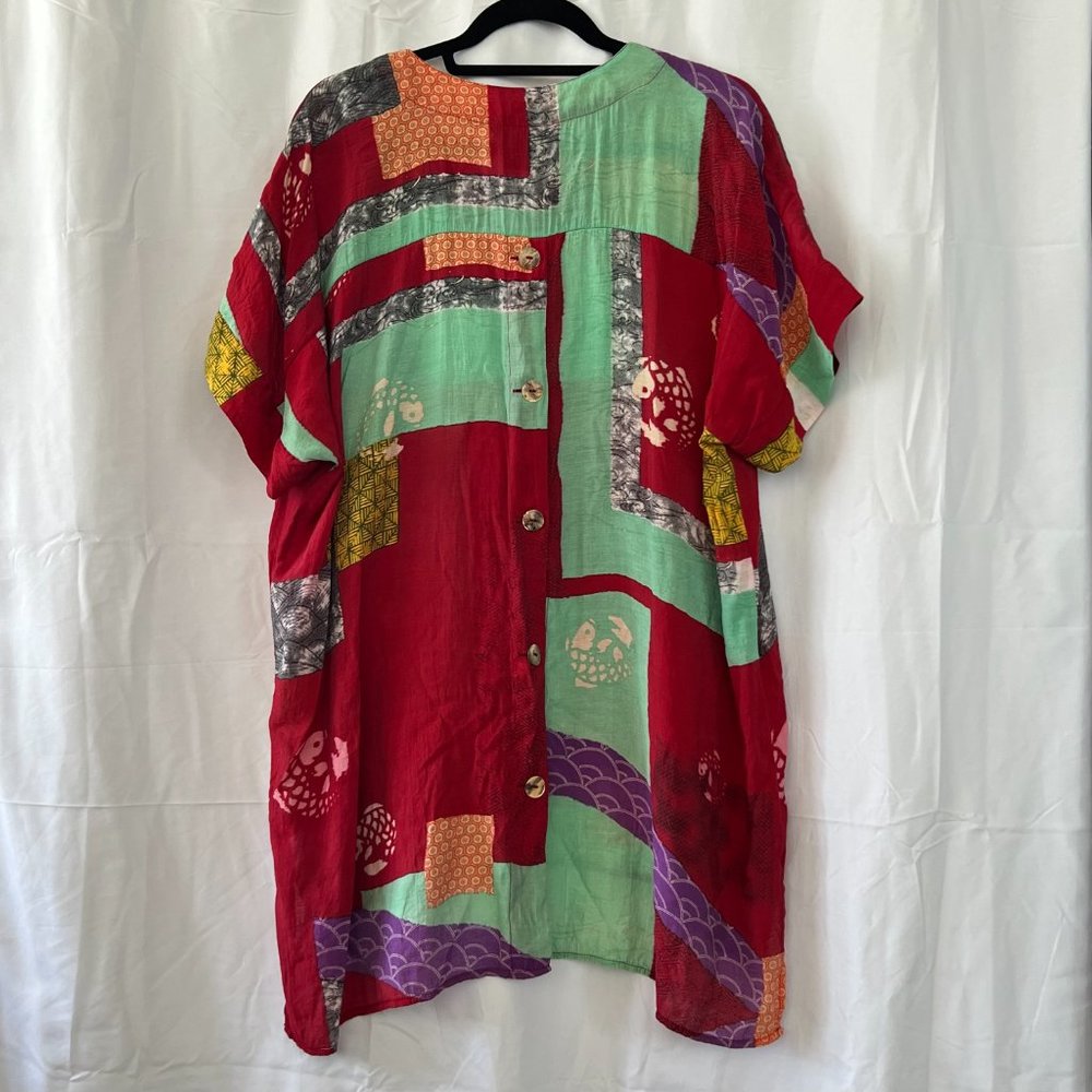 Citron Red Multicolor Patchwork Pattern Short Sle… - image 6